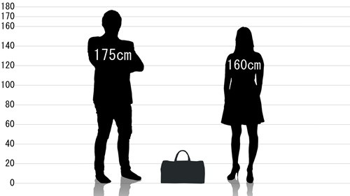 男女とPUレザーボストンバッグ gna-018の原寸サイズ比較
