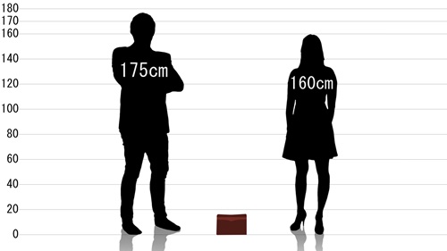 男女とシャドー仕上げ クラッチバッグ チョコの原寸サイズ比較