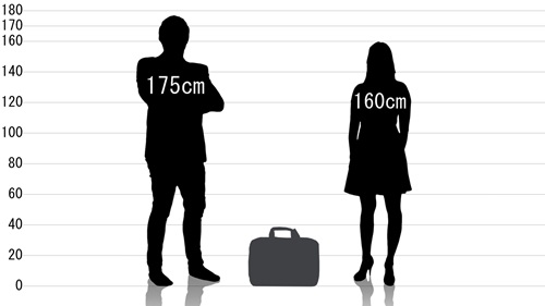 男女とユナイテッドクラッシー ビジネストラベルバッグの原寸サイズ比較