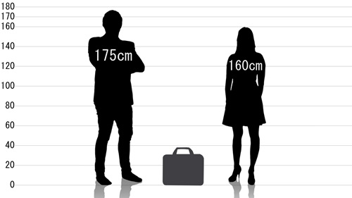 男女とサンワダイレクト ビジネスバッグ 200-BAG043の原寸サイズ比較