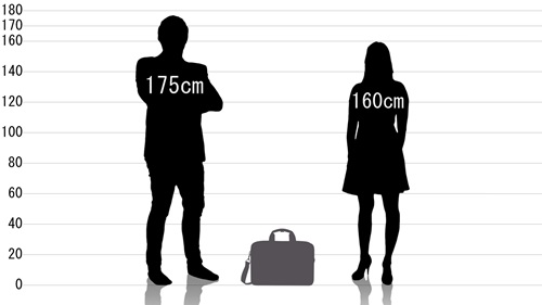 男女とビジネスバッグ 2ルーム 6059の原寸サイズ比較