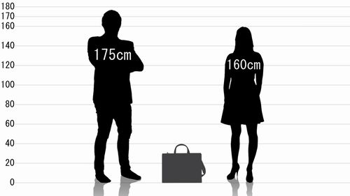 男女とサンワダイレクト ビジネスバッグ 200-BAG067の原寸サイズ比較