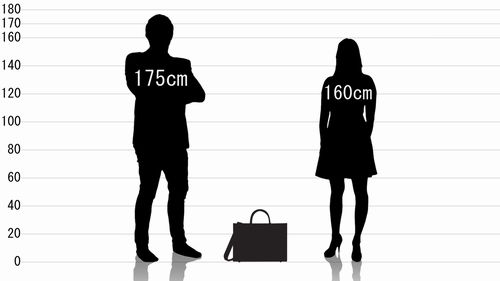 男女とサクソン マイクロ スタンドビジネスバッグの原寸サイズ比較